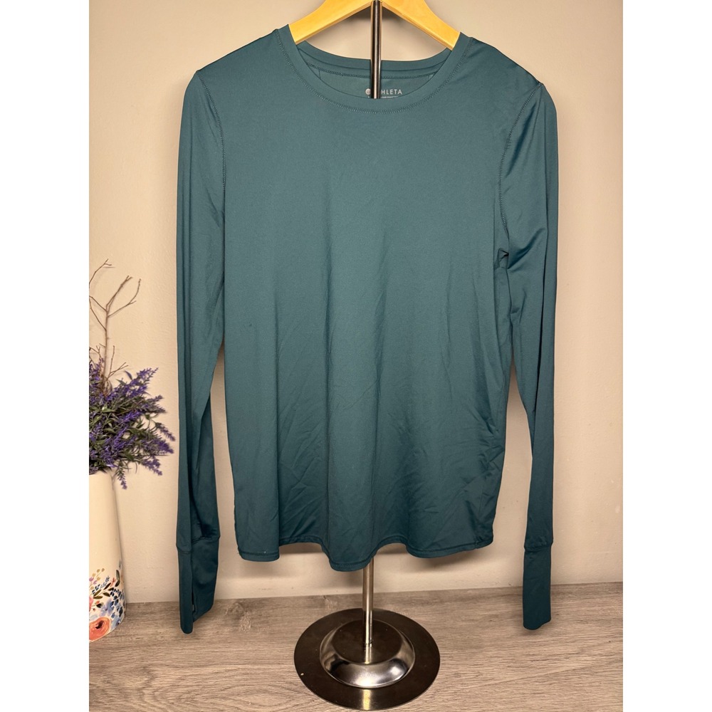 Athleta Womens Small Teal Long Sleeve Thumbhole Tulip Back Activewear Top